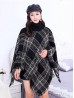 Loose Neck Poncho W/ Big Plaid